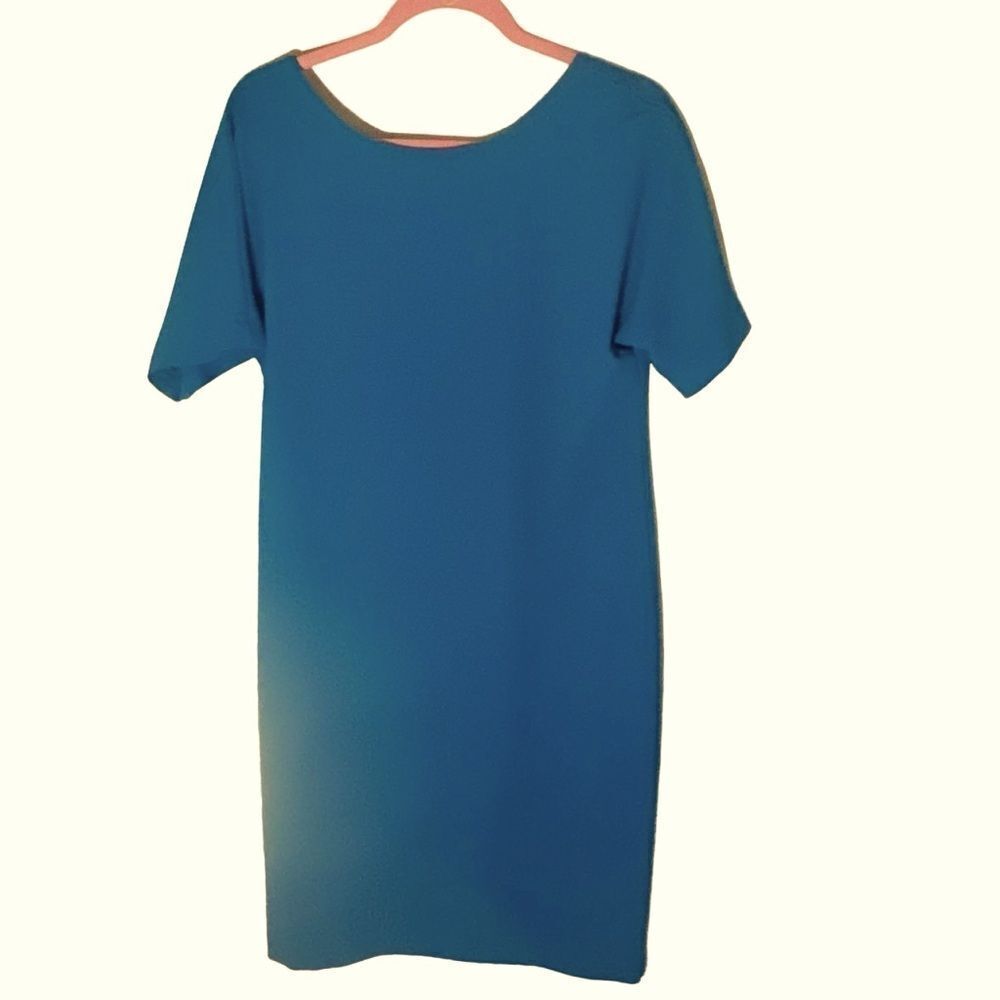 Zara Woman Teal V-Back Short Sleeve Shift Knee Length Dress Size M